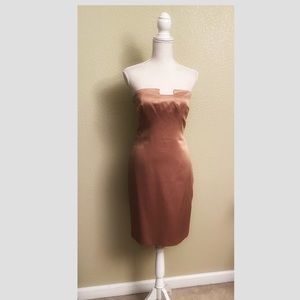 David Meister Vintage Gold Strapless Sheath Dress size: 4